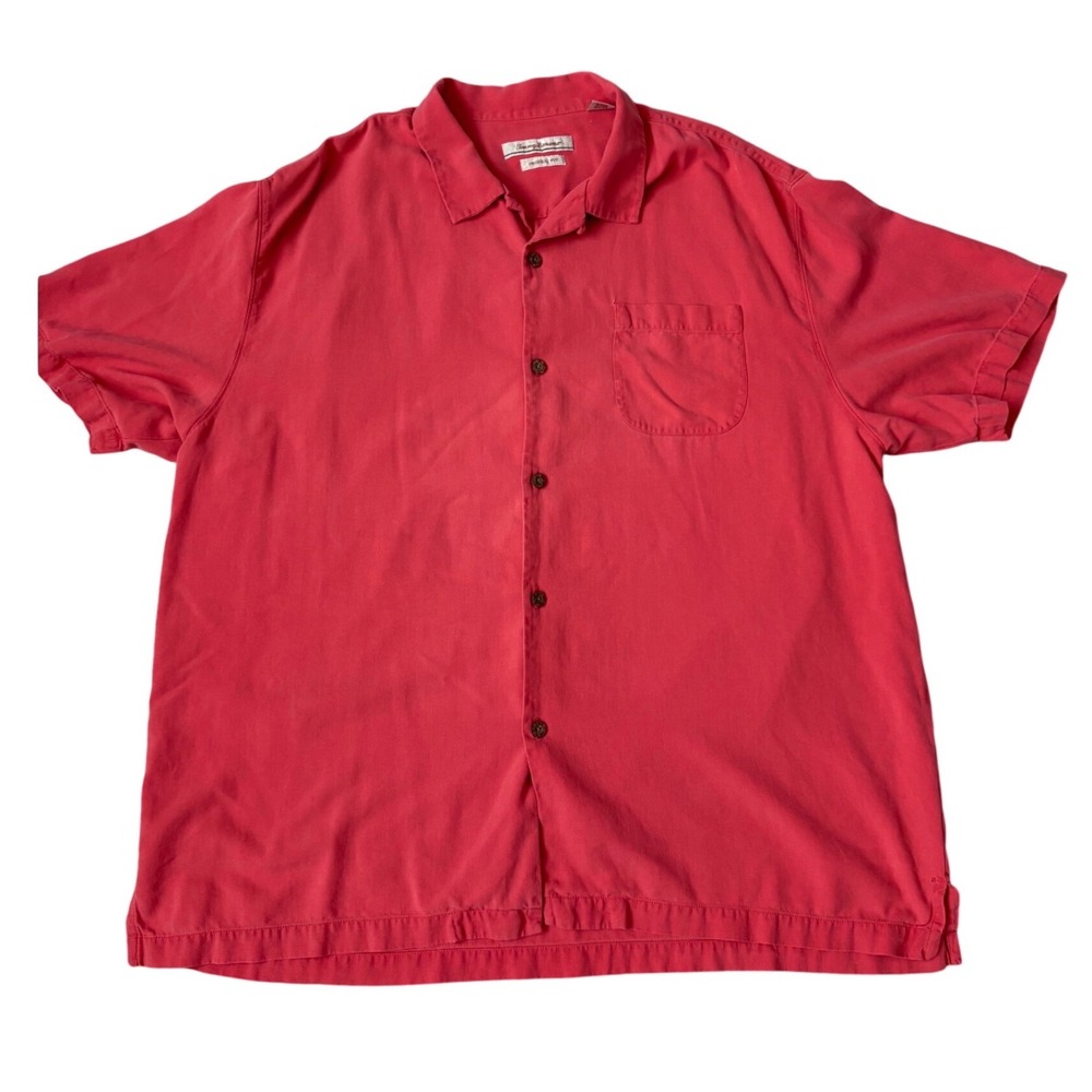 Tommy Bahama Mens XXL Silk Coral Pink Short Sleeve Vacation Travel Lightweight